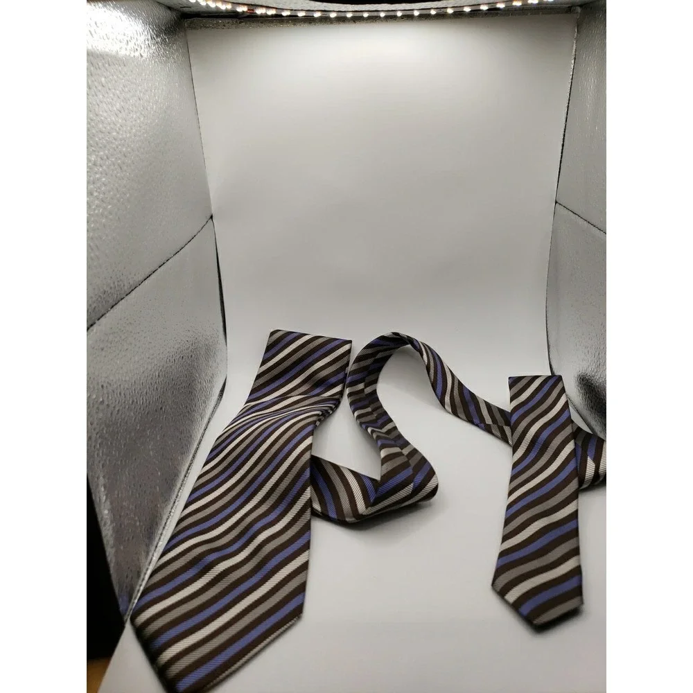 Giorgio Armani Mens Silk Tie Black Blue White Grey Striped Luxury Necktie Italy